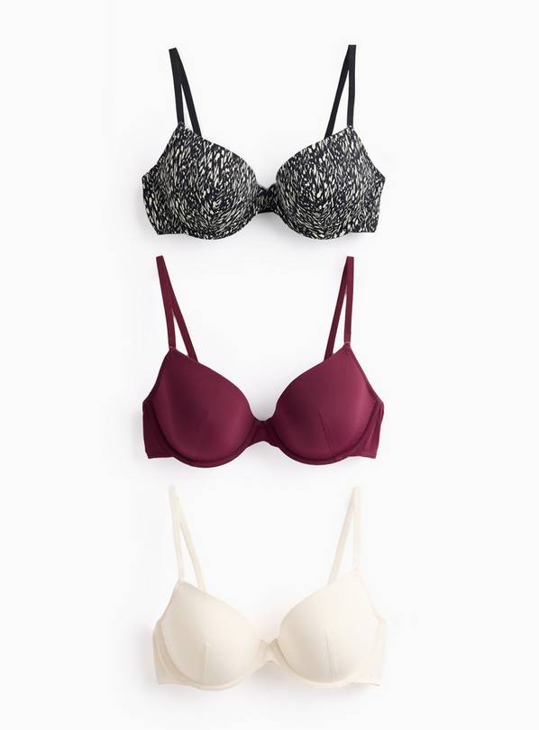 Printed Underwired Plunge Bra 3 Pack 38D